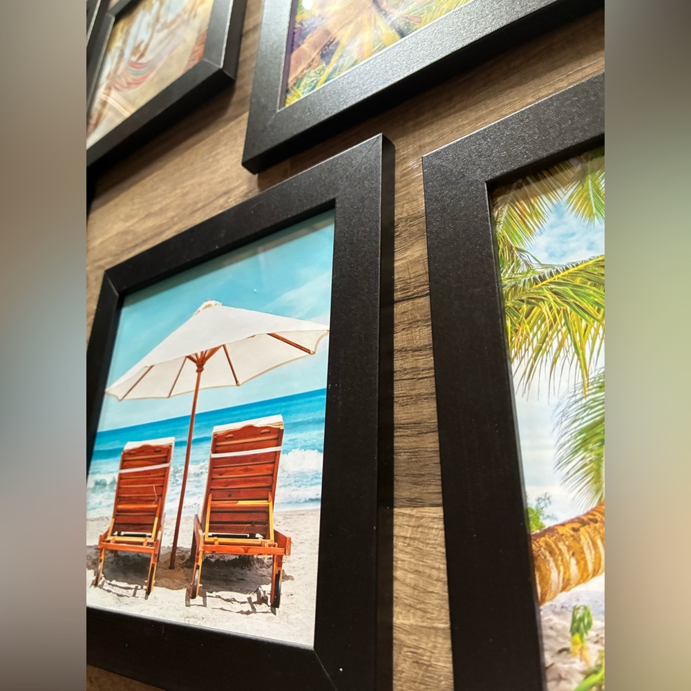 7x7 Beach Theme Pictures in Black Wood Frames Set of 12 - Picture 8 of 11